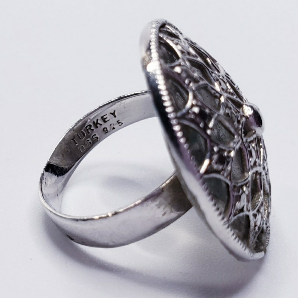 Vintage Hand Made Geometric Design Turkish Filigree Dome Style Ring Sz5 Estate.